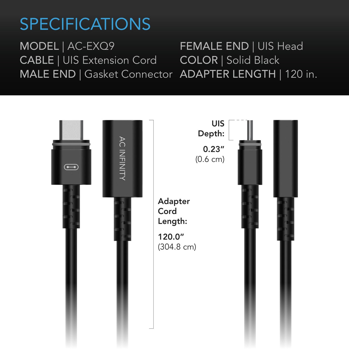 AC Infinity AI and 69 Pro UIS Controller to Device Cable, Female to Male, 10' AC-EXQ9