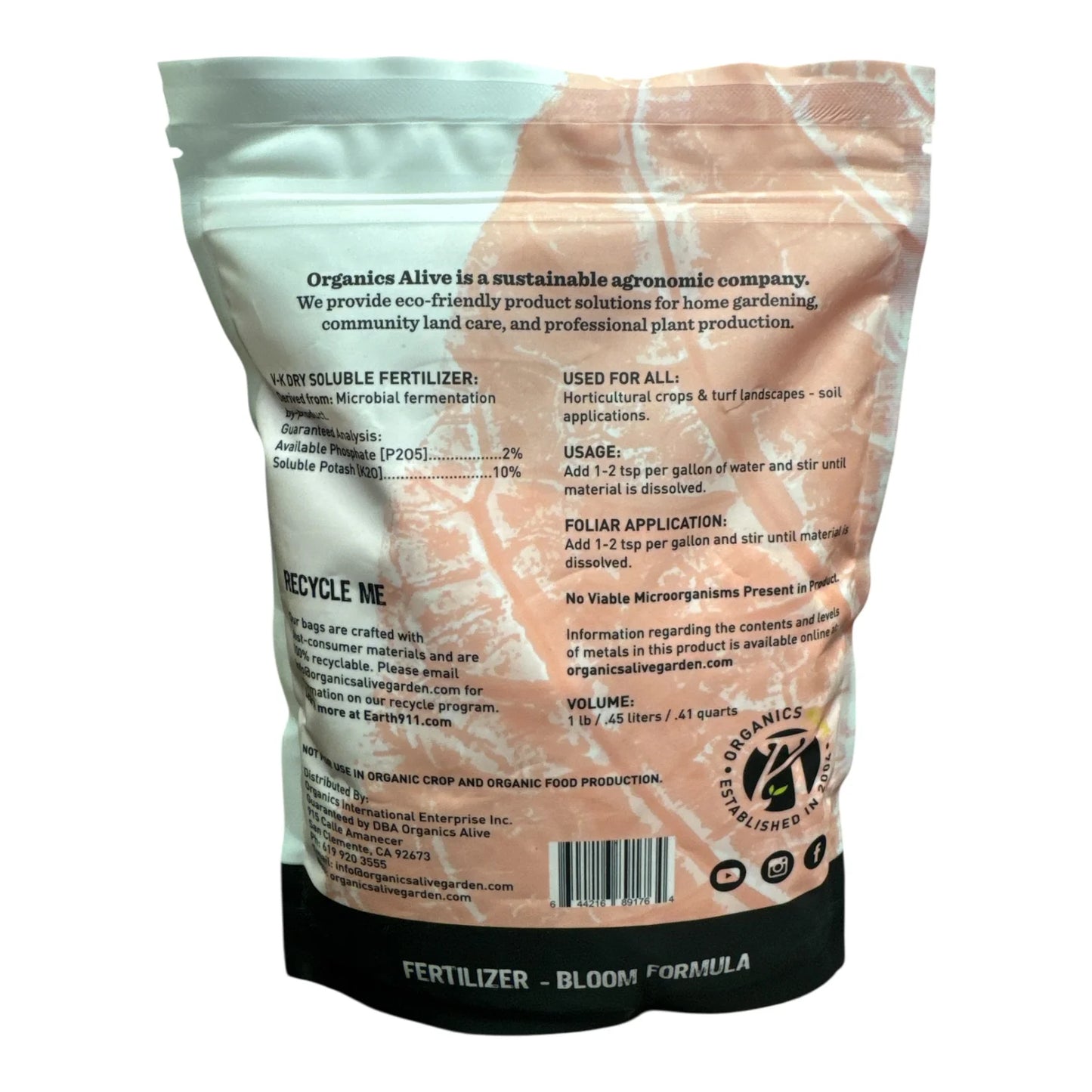 Organics Alive V-PK 0-10-8 Dry Soluble Bloom Formula - (1lb)