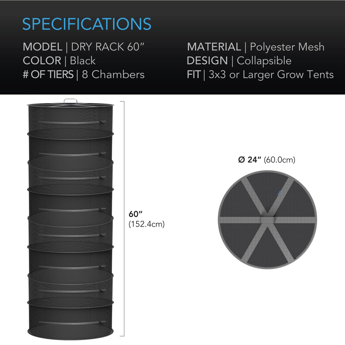 AC Infinity Drying Rack, 24n. 8 Tier AC-DRA68