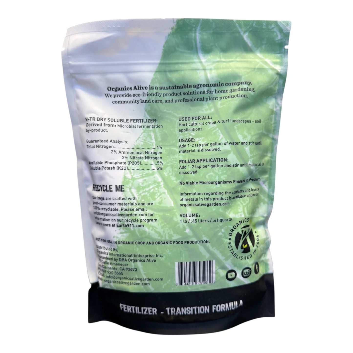 Organics Alive V-TR 4-5-5 Dry Soluble Transition Formula - (1lb)