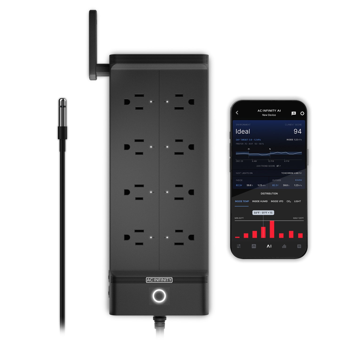 AC Infinity OUTLET AI+, Environment Controller 8-Outlet, with Temp Humidity VPD Sensor AC-ADA8