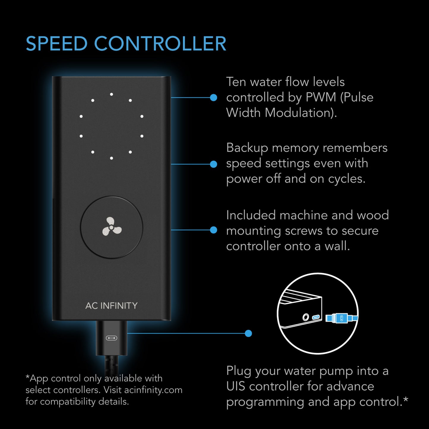 AC Infinity UIS Amphibious Pump, 528 GPH (2000 L/H) with 10-Speed Controller AC-WPX3