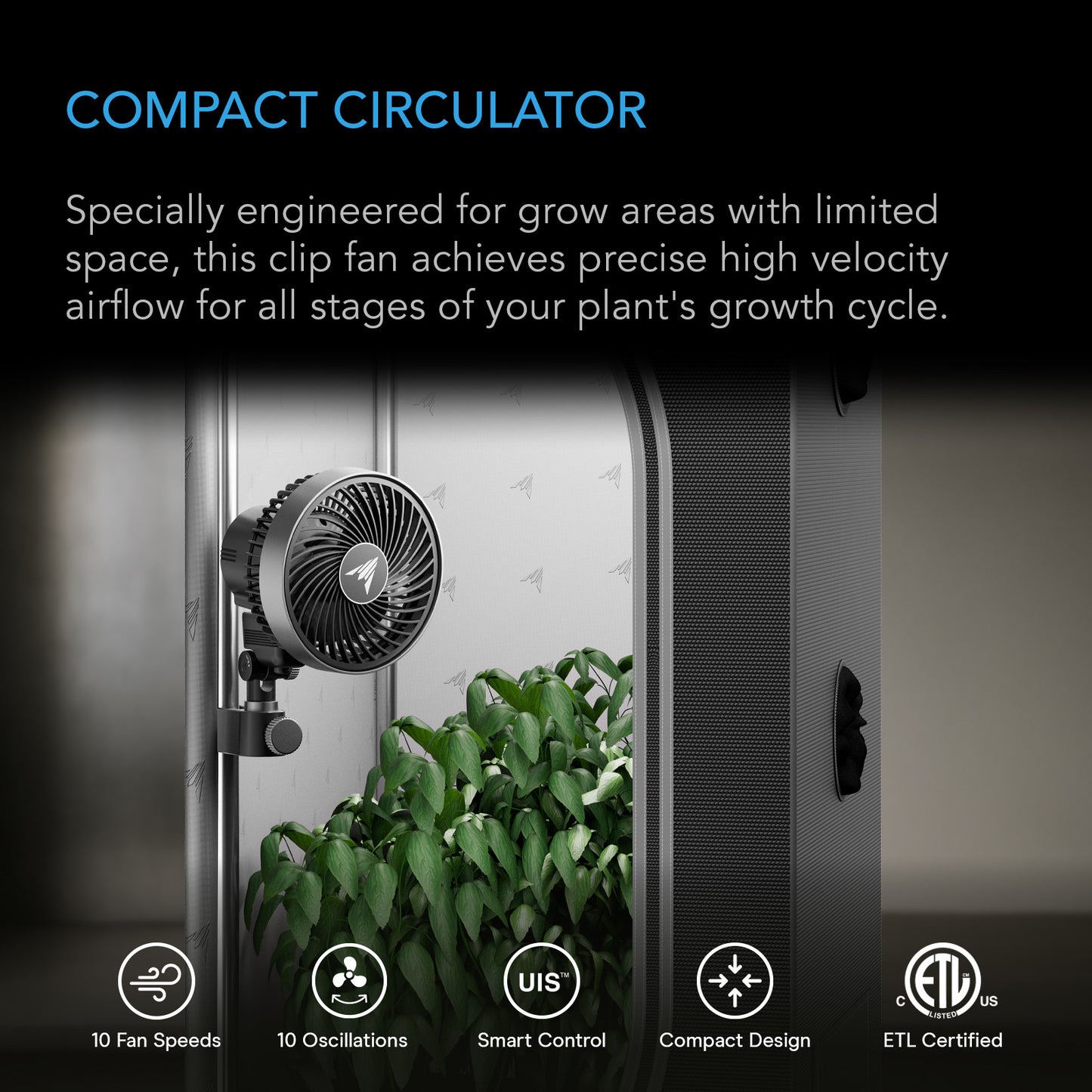 AC Infinity CLOUDRAY S4, Grow Tent Clip Fan 4" with 10 Speeds and Dynamic Wind  AC-CCS4