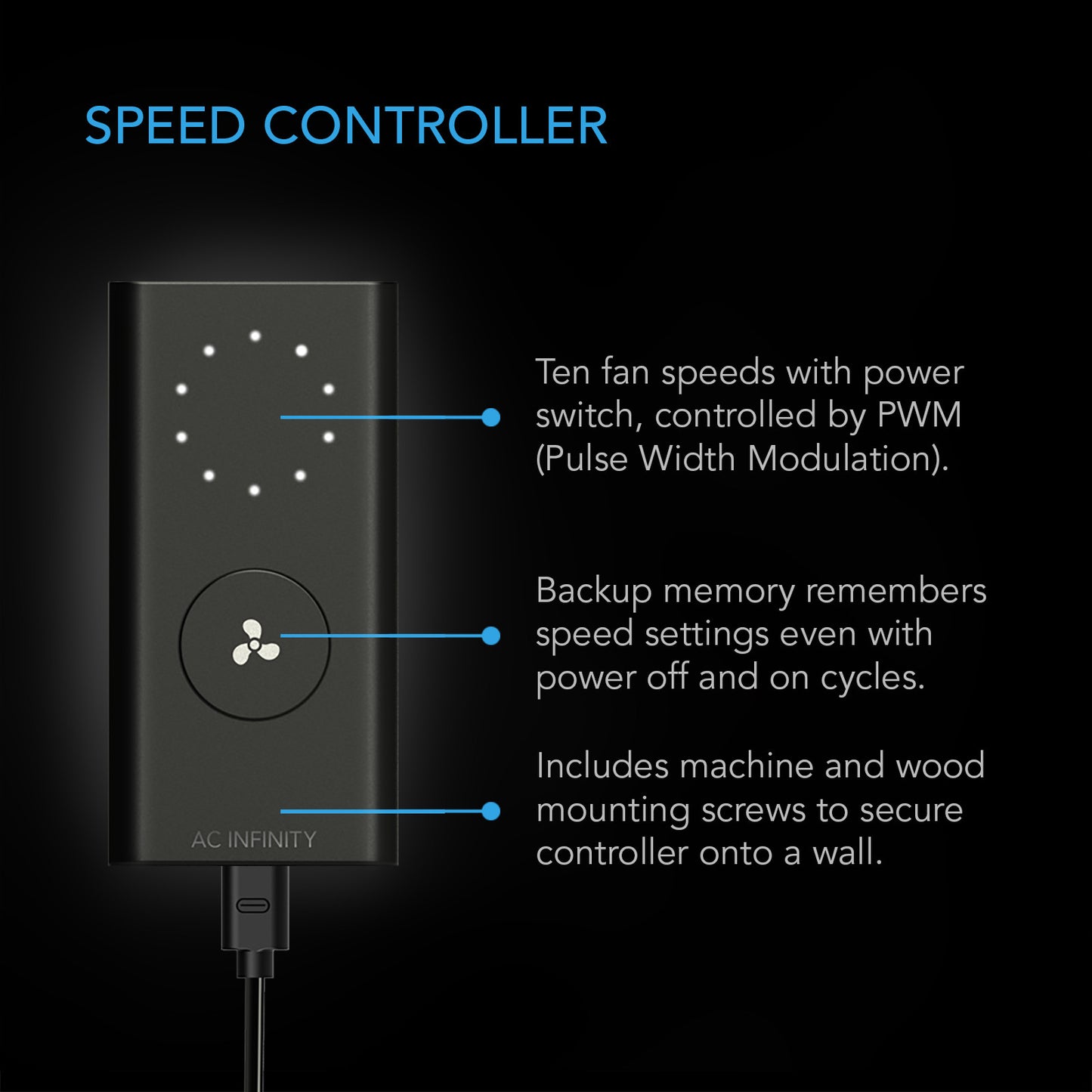 AC Infinity CLOUDLINE S8, Quiet Inline Fan 8" with Speed Controller