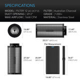 AC Infinity Duct Carbon Filter, Australian Charcoal, 12-Inch - AC-DCF12