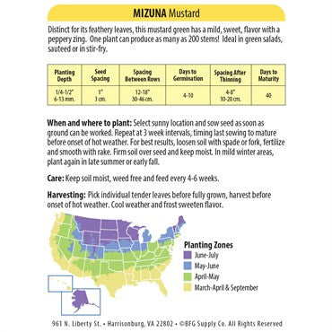 Wetsel Seed Vegetable, "Mustard Mizuna" 4g